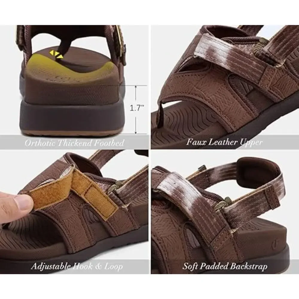 COFACE Flip Flops Sandals Adjustable Comfort Arch Support Womens Size 8.5 Brown